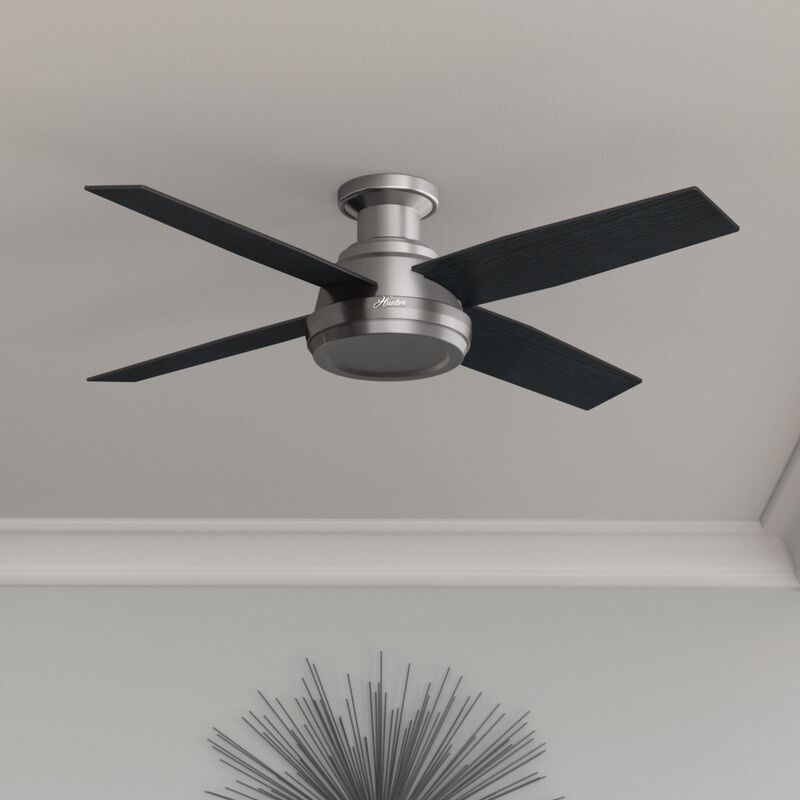 Hunter Dempsey 52 in. Low Profile Ceiling Fan and Handheld Remote - Brushed Nickel, Brushed Nickel, hires
