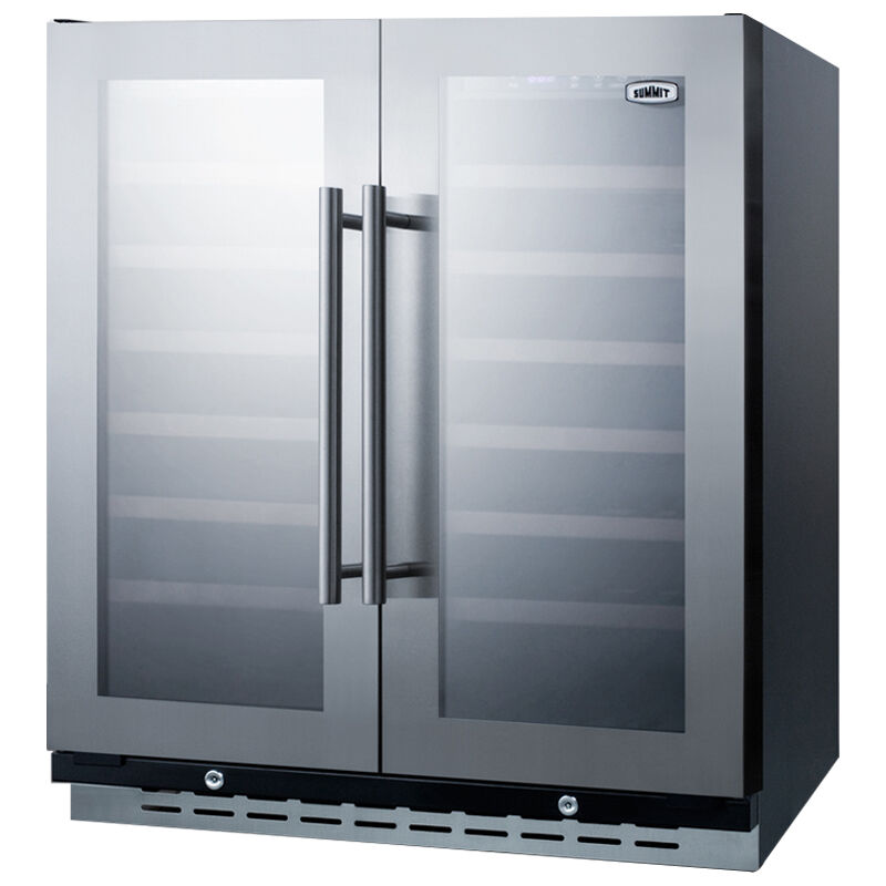 Summit 30 in. Undercounter Wine Cooler with Wood Racks, Dual Temperature Zones & 66 Bottle Capacity - Stainless Steel, , hires