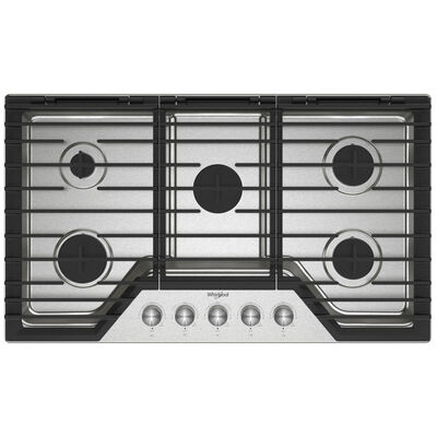 Whirlpool 36 in. 5-Burner Natural Gas Cooktop With Simmer Burner & Power Burner - Stainless Steel | WCGK7036PS