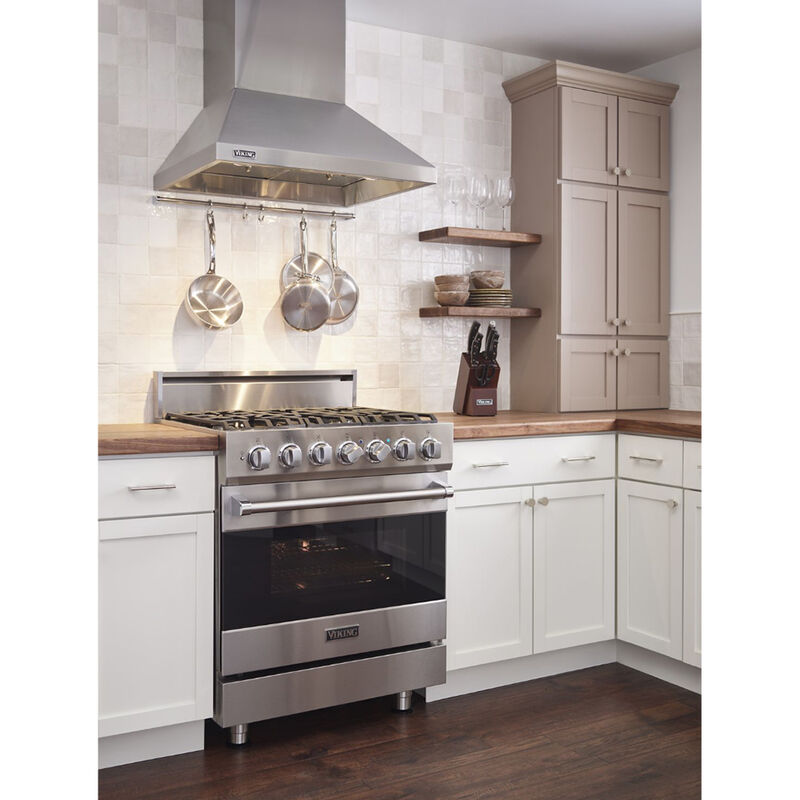 Viking 30 in. Chimney Style Range Hood with 460 CFM, Convertible Venting &  2 Halogen Lights - Stainless Steel