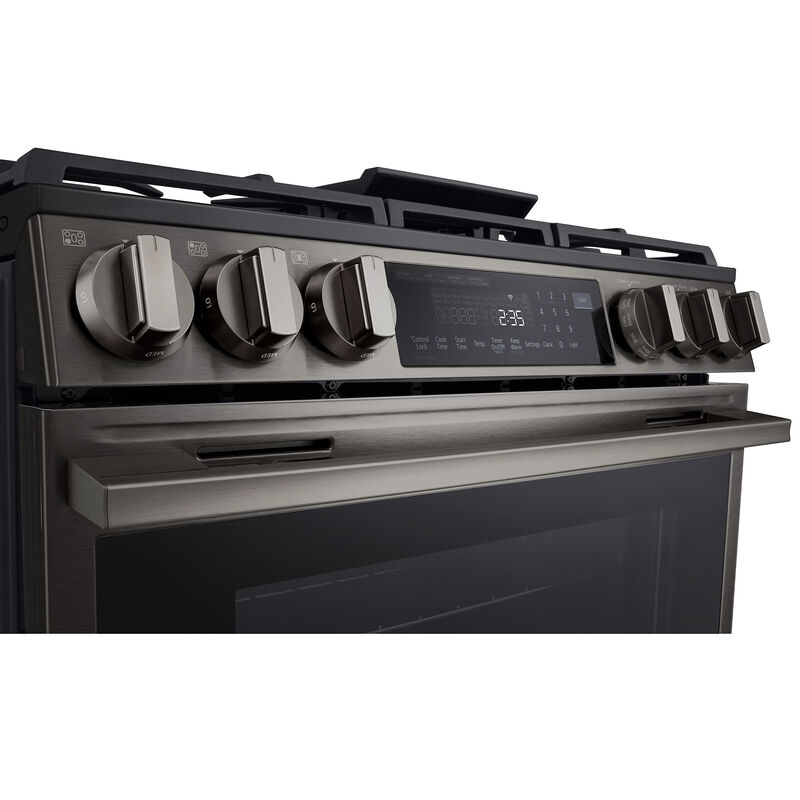 LG 30 in. 6.3 cu. ft. Smart Air-Fry True European Convection Slide-In Gas Range with 5 Sealed Burners & Griddle - Black Stainless Steel, , hires