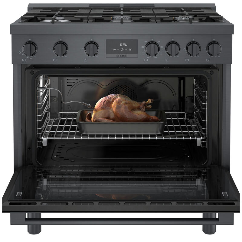 Bosch 800 Series 36 in. 3.7 cu. ft. True European Convection Dual Fuel Range with 6 Sealed Burners - Black Stainless Steel, , hires
