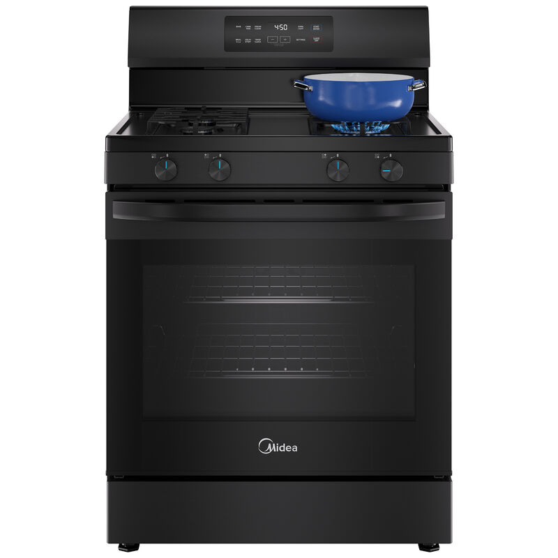 Midea 30 in. 6.1 cu. ft. Gas Range with 4 Sealed Burners - Black, Black, hires