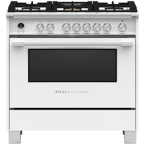 Fisher & Paykel Series 9 Classic 36 in. 4.9 cu. ft. Convection Oven Freestanding Dual Fuel Range with 5 Sealed Burners - White, , hires