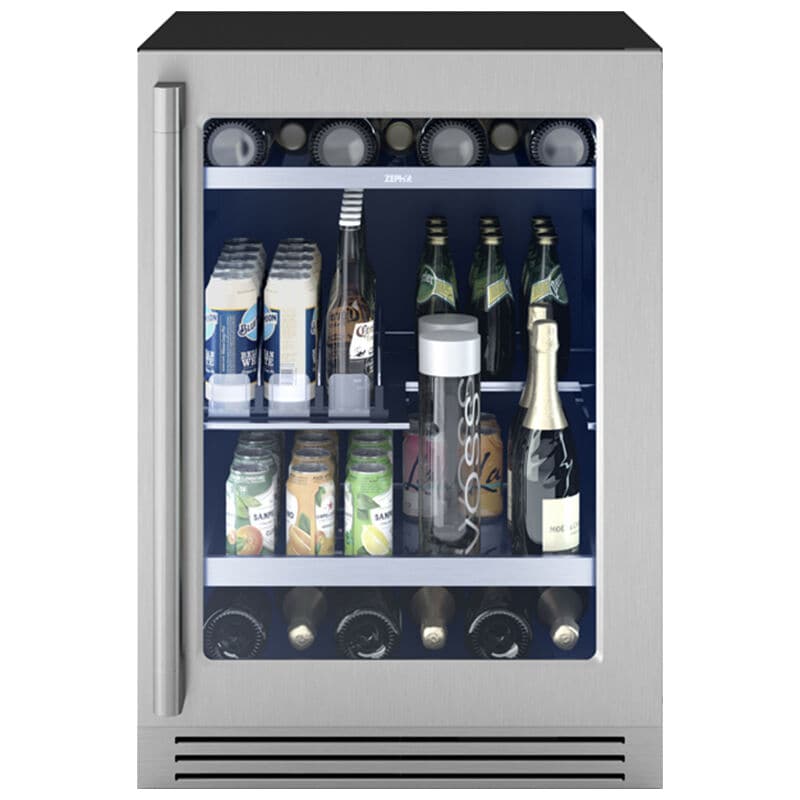 Zephyr Presrv Series 24 in. Built-In/Freestanding 5.6 cu. ft. Compact Beverage Center with Adjustable Shelves & Digital Control - Stainless Steel, , hires