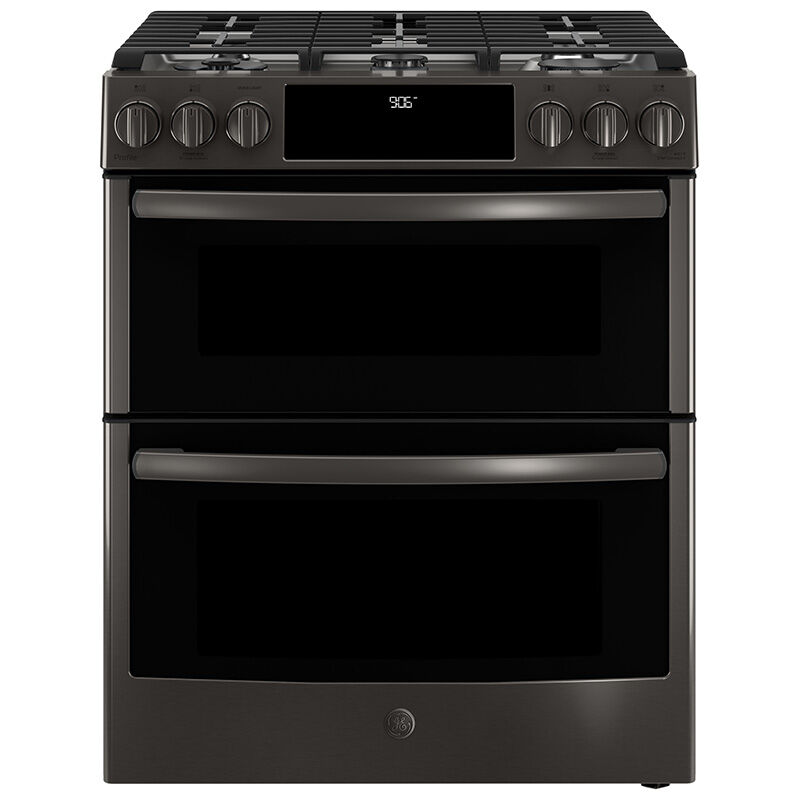 GE Profile 30 in. 6.7 cu. ft. Smart Convection Double Oven Slide-In Gas  Range with 5 Sealed Burners, Grill & Griddle - Black with Stainless Steel