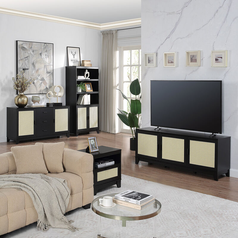 Manhattan Comfort Sheridan Modern Cane Nightstand - Black, Black, hires