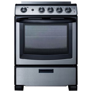 Summit White Pearl Series 24 in. 2.9 cu. ft. Slide-In Electric Range with Smoothtop Burners - Stainless Steel, , hires