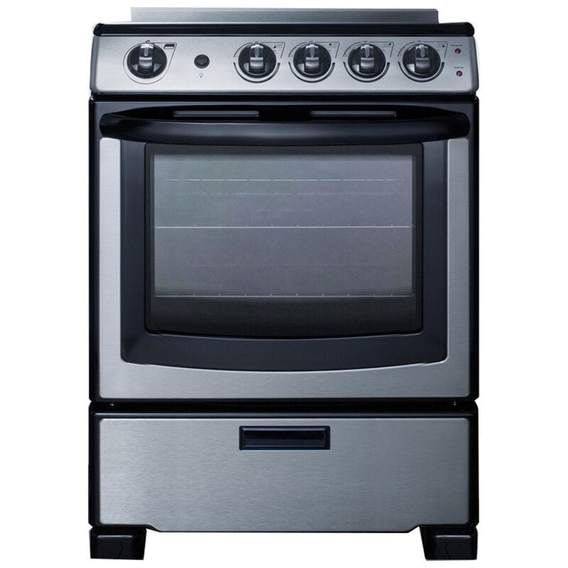 Summit White Pearl Series 24 in. 2.9 cu. ft. Slide-In Electric Range with Smoothtop Burners - Stainless Steel, , hires