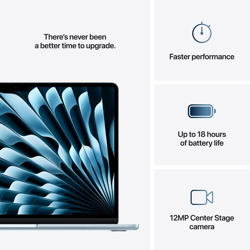 Apple MacBook Air (2025) 13.6 in. Notebook with Apple Intelligence, Apple M4 10-Core CPU, 10-Core GPU, 16 GB RAM, 512 GB SSD, up to 18 Hrs. of Battery Life & Mac OS - Sky Blue, Sky Blue, hires