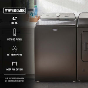 Maytag Pet Pro 27.5 in. 4.7 cu. ft. Top Load Washer with Agitator & Advanced Vibration Control - Black, Volcano Black, hires