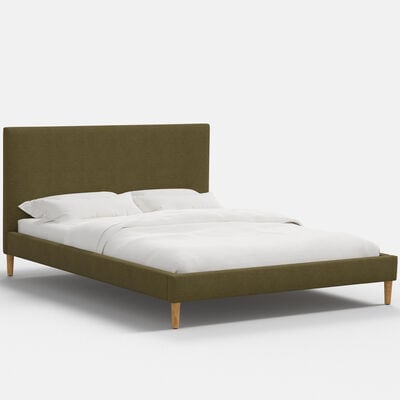 Skyline Furniture Linen Fabric Upholstered Queen Size Platform Bed - Olive | 1662BEDLNNO