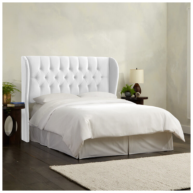Skyline Furniture Tufted Wingback Velvet Fabric Upholstered California King Size Bed - White, White, hires
