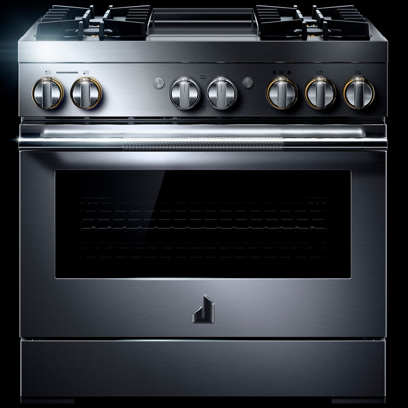 JennAir Rise Series 36 in. 5.1 cu. ft. Smart True European Convection Steam Dual Fuel Range with 4 Sealed Burners & Griddle - Stainless Steel, , hires