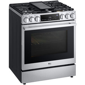 LG Studio 30 in. 6.3 cu. ft. Smart Air Fry True European Convection Slide-In Dual Fuel Range with 5 Sealed Burners & Griddle - Stainless Steel, , hires