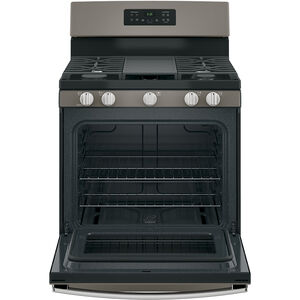 GE 30 in. 5 cu. ft. Gas Range with 5 Sealed Burners & Griddle - Slate, Slate, hires
