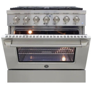 Brama 36 in. 5.2 cu. ft. Convection Oven Freestanding Natural Gas Range with 6 Sealed Burners - Stainless Steel, , hires