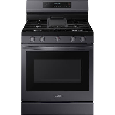 Samsung 30 in. 6.0 cu. ft. Smart Air Fry Convection Oven Freestanding Gas Range with 5 Sealed Burners & Griddle - Black Stainless | NX60A6711SG