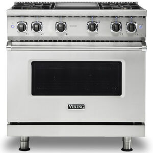 Viking 5 Series 36 in. 5.1 cu. ft. Convection Oven Freestanding Gas Range with 4 Sealed Burners & Griddle - Stainless Steel, , hires