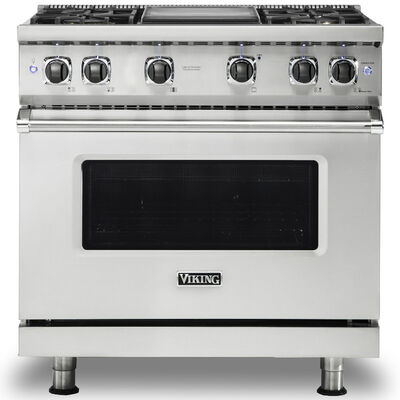 Viking 5 Series 36 in. 5.1 cu. ft. Convection Oven Freestanding Gas Range with 4 Sealed Burners & Griddle - Stainless Steel | VGR5364GSS