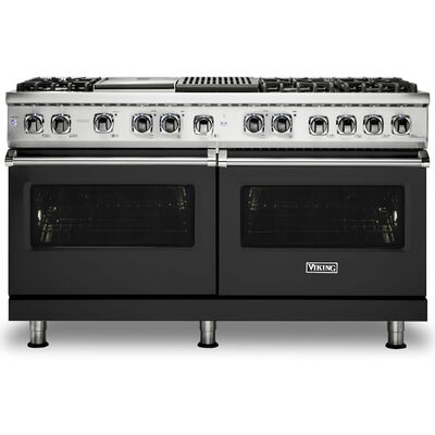 Viking 5 Series 60 in. 9.4 cu. ft. True European Convection Double Oven Dual Fuel Range with 6 Sealed Burners, Grill & Griddle - Cast Black | VDR5606GQCS