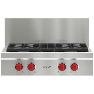Wolf 30 in. 4-Burner Natural Gas Rangetop with Simmer Burner & Power Burner - Stainless Steel, , hires