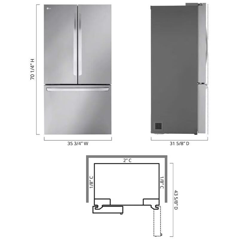 LG 36 in. 26.5 cu. ft. Smart Counter Depth French Door Refrigerator with Internal Water Dispenser - Stainless Steel, Stainless Steel, hires