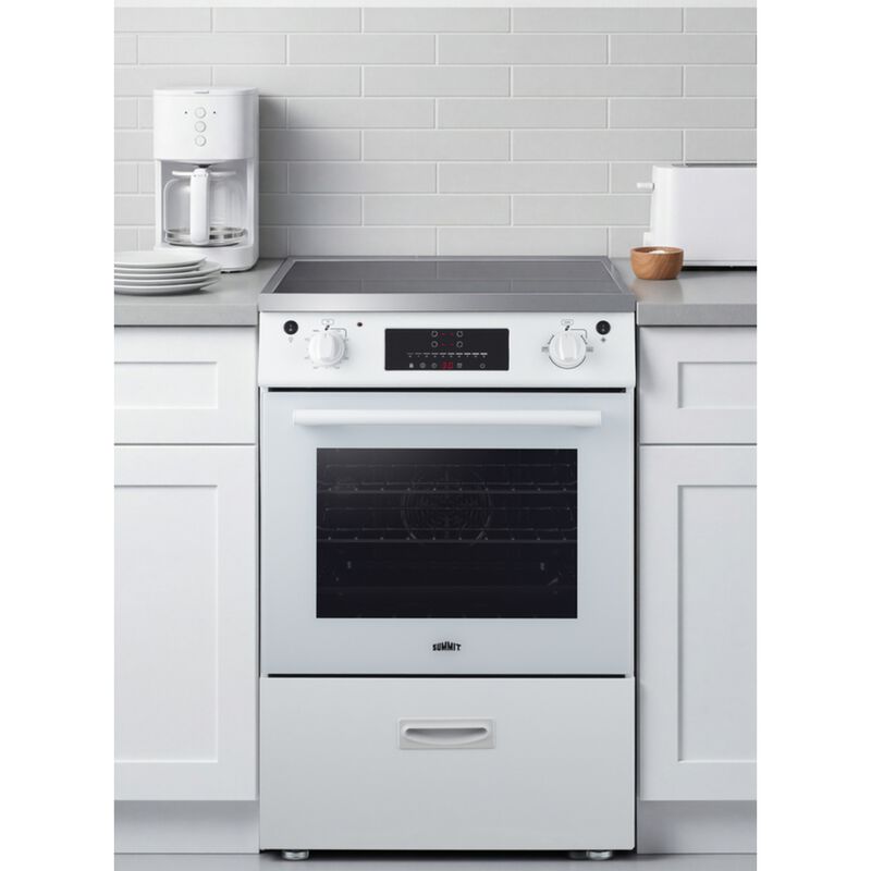 Summit 24 in. 2.6 cu. ft. Standard Convection Slide-In Electric Range with 4 Induction Burners - White, White, hires