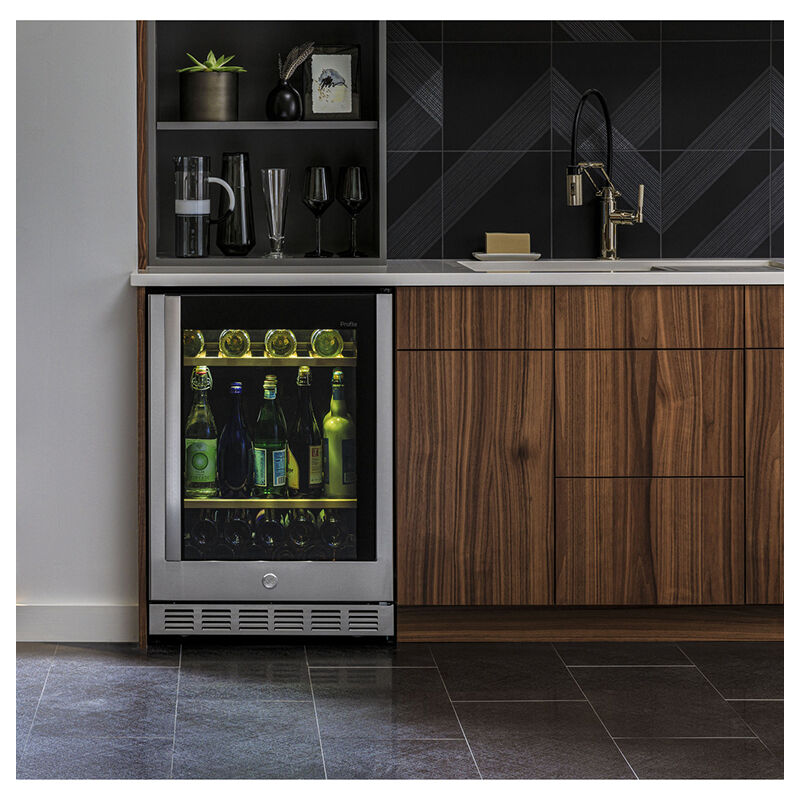 GE Profile 24 in. 5.1 cu. ft. Built-In/Freestanding Beverage Center with Pull-Out Shelves & Digital Control - Stainless Steel, , hires