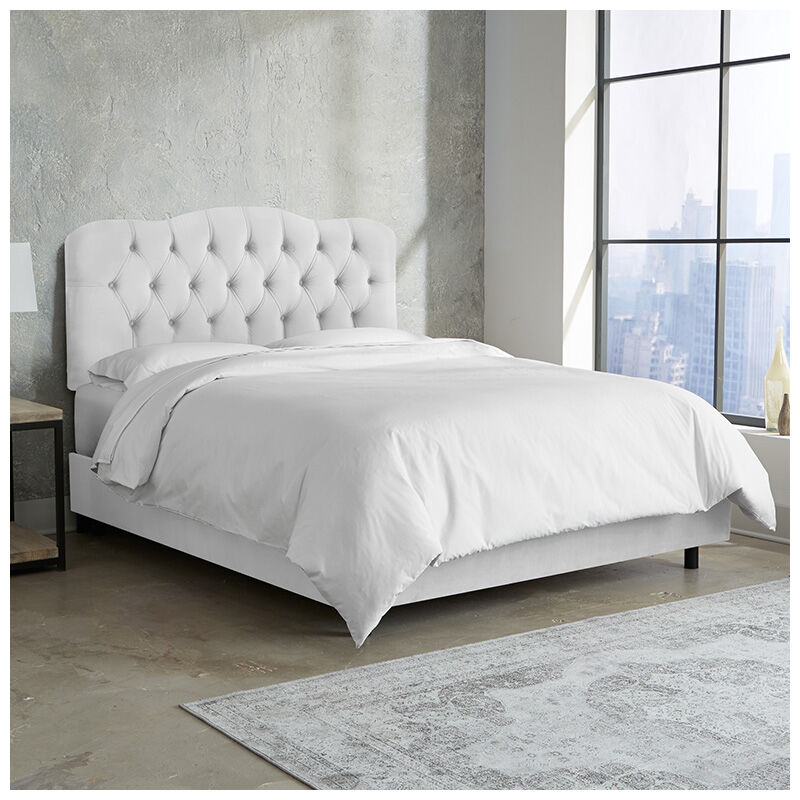 Skyline Furniture Tufted Velvet Fabric Upholstered Queen Size Bed - White, White, hires