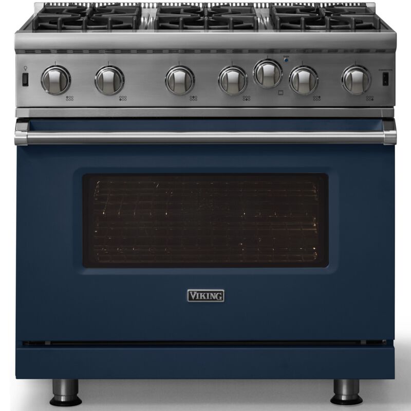 Viking 5 Series 36 in. 5.1 cu. ft. Standard Convection Gas Range with Open Burners - Slate Blue, , hires