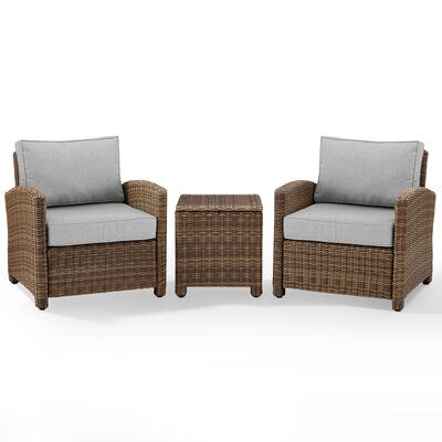 Crosley Bradenton 3-Piece Outdoor Chair and Side Table Set - Gray | KO70052WB-GY