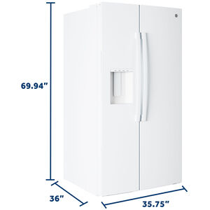 GE 36 in. 27.9 cu. ft. Side-by-Side Refrigerator with Ice & Water Dispenser - White, White, hires