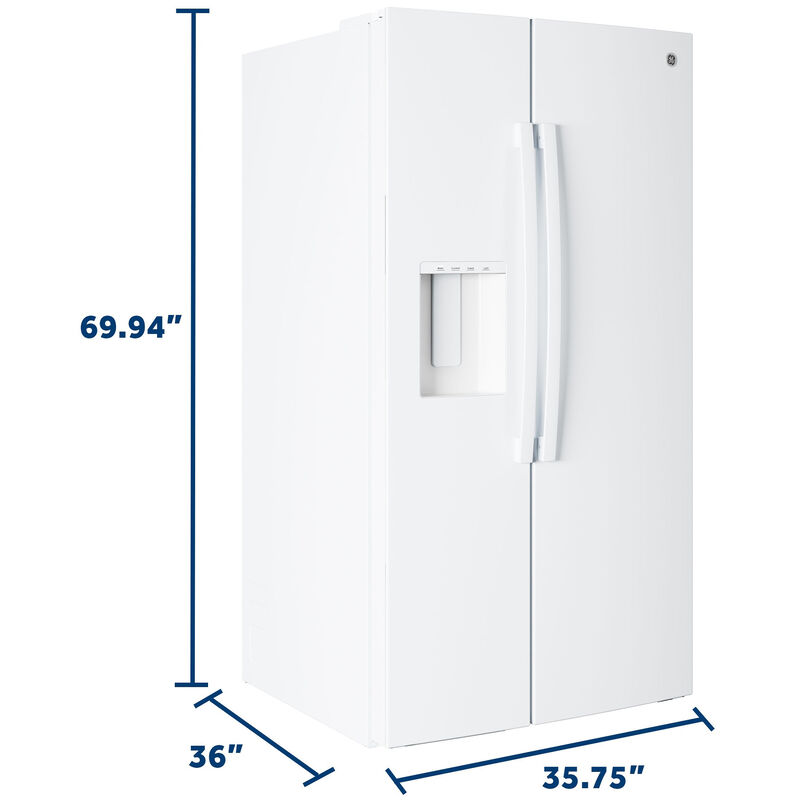 GE 36 in. 27.9 cu. ft. Side-by-Side Refrigerator with Ice & Water Dispenser - White, White, hires