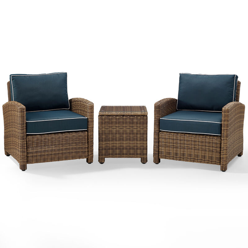 Crosley Bradenton 3-Piece Outdoor Chair and Side Table Set - Navy, , hires