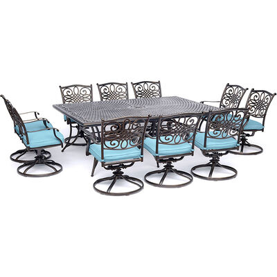 Hanover Traditions 11 - Piece Dining Set with Swivel Rockers - Blue | TRAD11PCSWBL
