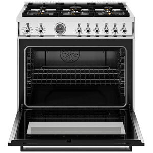 Bertazzoni Professional Series 36 in. 5.7 cu. ft. Air Fry Convection Oven Freestanding Dual Fuel Range with 6 Sealed Burners & Griddle - Stainless Steel, , hires
