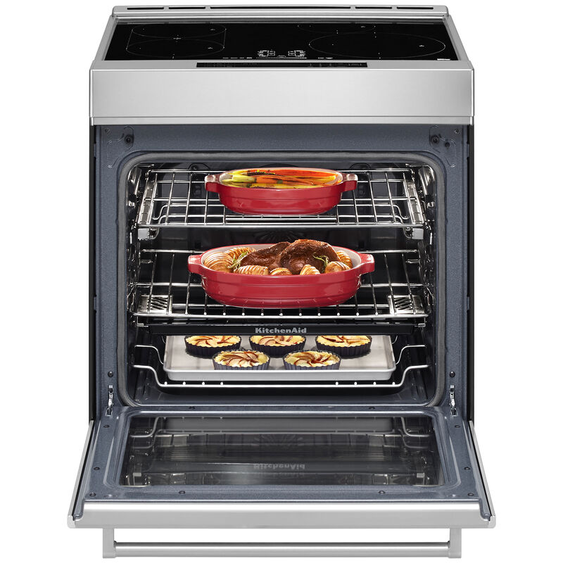 KitchenAid 30 in. 6.4 cu. ft. Air Fry True European Convection Steam Slide-In Electric Range with 4 Induction Burners - Stainless Steel, , hires