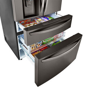 LG 36 in. 29.5 cu. ft. Smart 4-Door French Door Refrigerator with External Ice & Water Dispenser- Black Stainless Steel, Black Stainless, hires