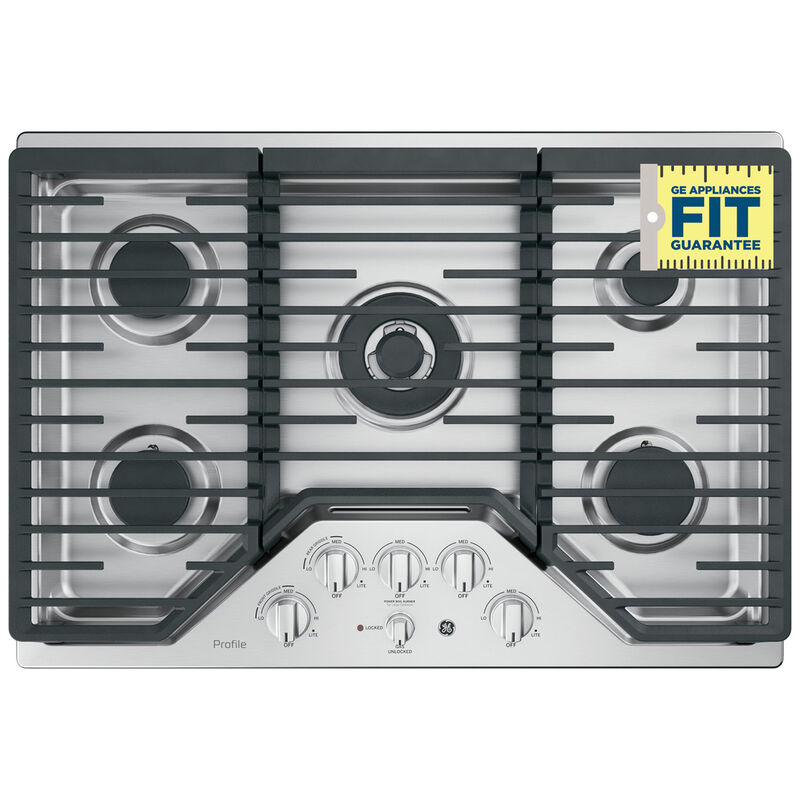 GE Profile 30 in. 5-Burner Natural Gas Cooktop with Griddle, Simmer Burner & Power Burner - Stainless Steel, , hires