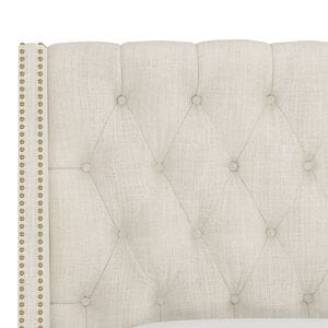 Skyline Queen Nail Button Tufted Wingback Headboard in Linen - Talc, Cream, hires