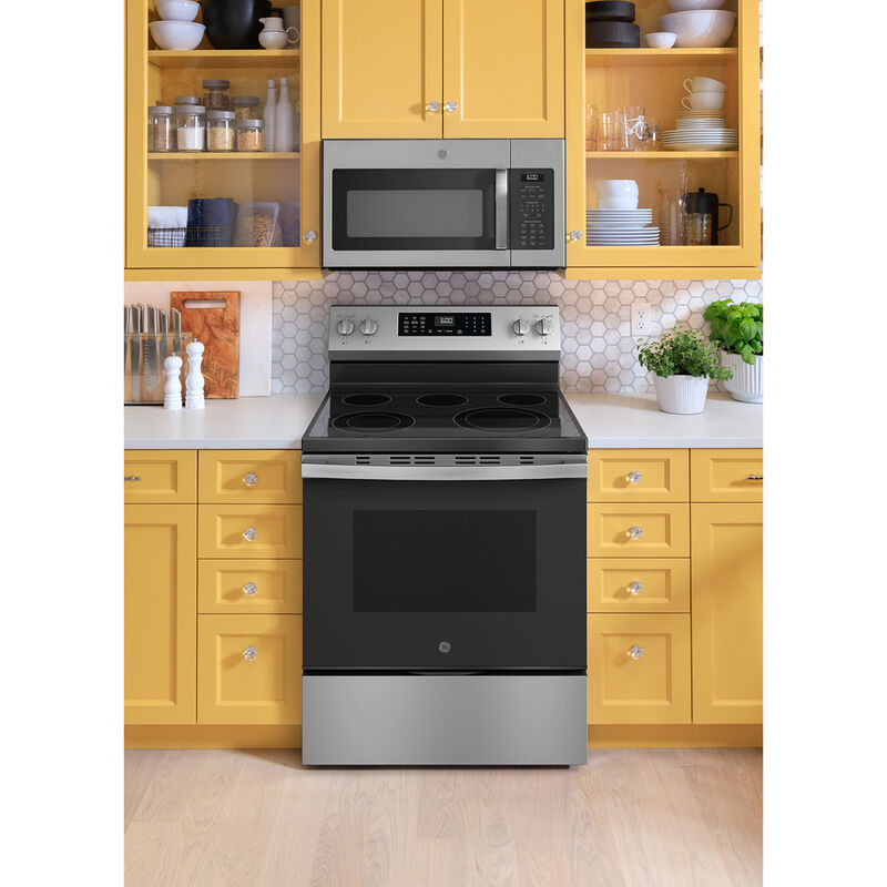 GE 30 in. 5.3 cu. ft. Smart Air Fry Convection Oven Freestanding Electric Range with 5 Radiant Burners - Stainless Steel, , hires