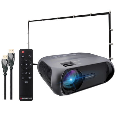 Monster Cable Vision 1920 x 1080p LCD TFT Technology Home Projector Kit, with 2000 Lumens, Comes With 120 Inch Screen/Carrying Case | MHV11052GUN