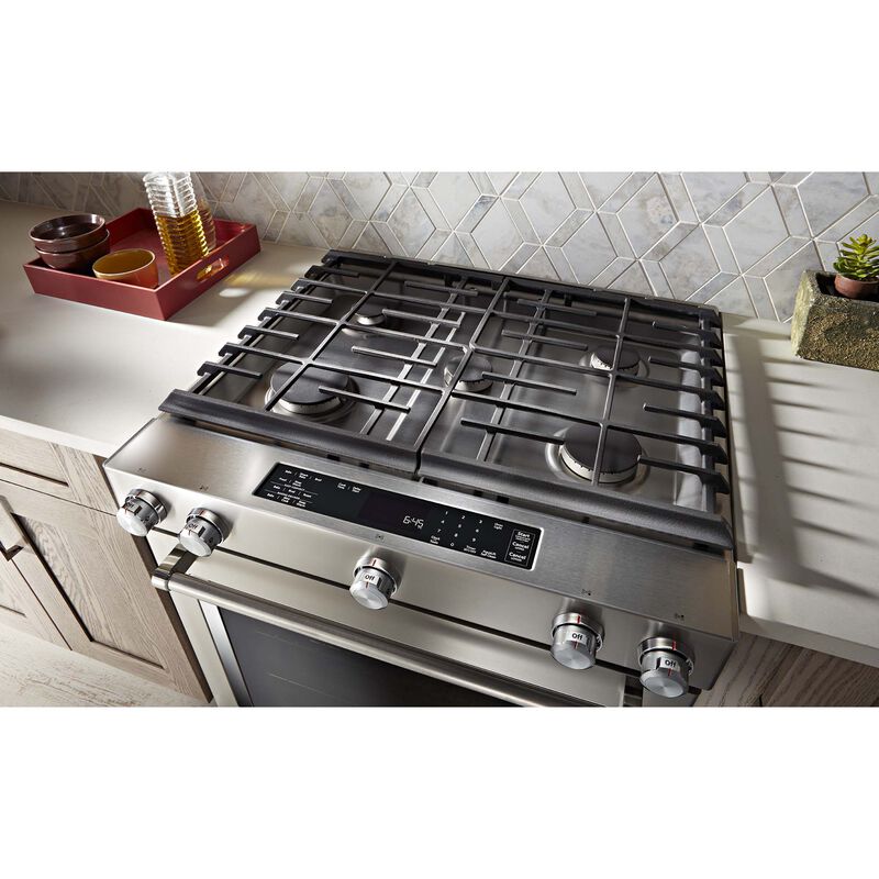 KitchenAid 30 in. 7.1 cu. ft. True European Convection Slide-In Dual Fuel Range with 5 Sealed Burners & Griddle - Stainless Steel, , hires