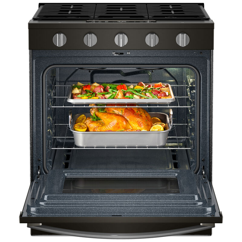 Whirlpool 30 in. 5.0 cu. ft. Smart Air-Fry Standard Convection Slide-In Gas Range with 5 Sealed Burners - Black Stainless, , hires