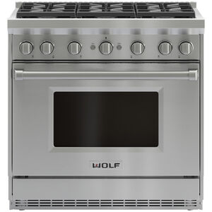 Wolf 36 in. 5.5 cu. ft. Standard Convection Gas Range with 6 Sealed Burners - Stainless Steel, , hires
