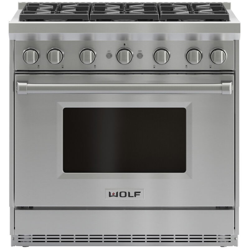 Wolf 36 in. 5.5 cu. ft. Standard Convection Gas Range with 6 Sealed Burners - Stainless Steel, , hires