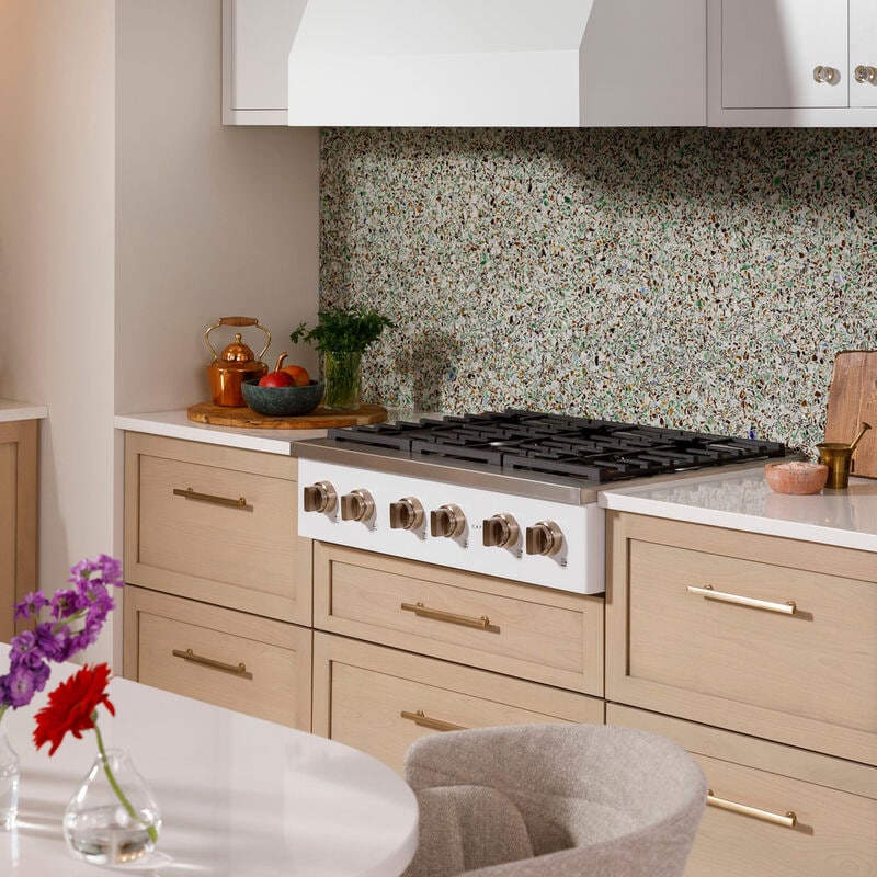 Cafe 36 in. 6-Burner Natural Gas Rangetop with Simmer Burner & Power Burner - Matte White, Matte White, hires