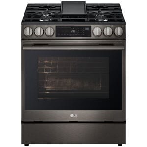 LG 30 in. 6.3 cu. ft. Smart Air-Fry True European Convection Slide-In Gas Range with 5 Sealed Burners & Griddle - Black Stainless Steel, , hires