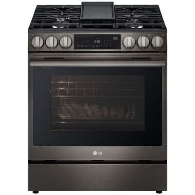 LG 30 in. 6.3 cu. ft. Smart Air-Fry True European Convection Slide-In Gas Range with 5 Sealed Burners & Griddle - Black Stainless Steel | LSGL6335Z
